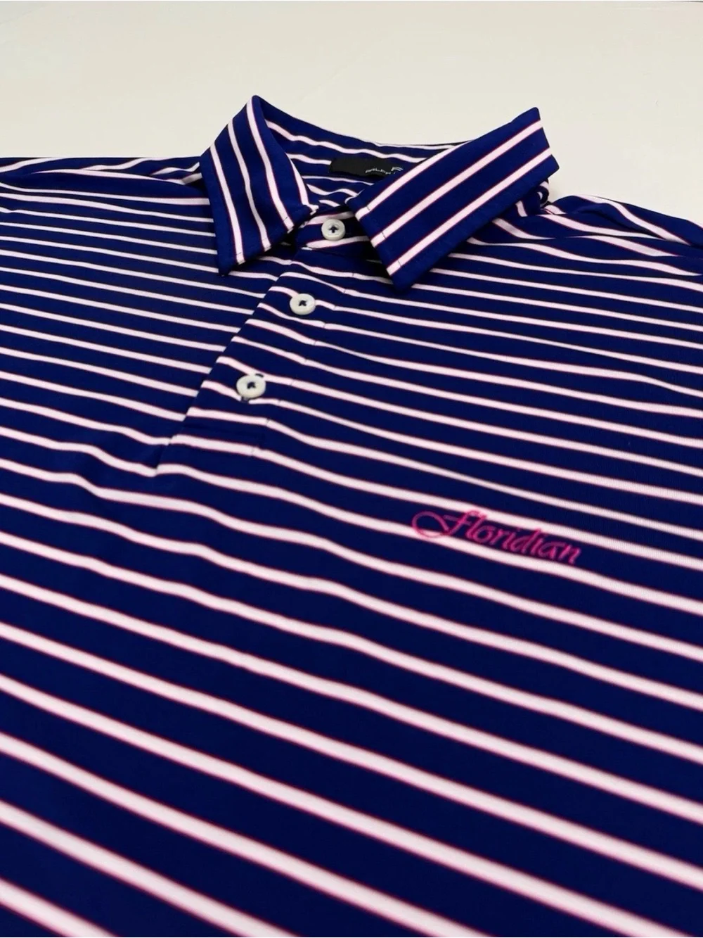 Men’s Ralph Lauren RLX Blue Striped Performance Golf Polo “Floridian” Logo